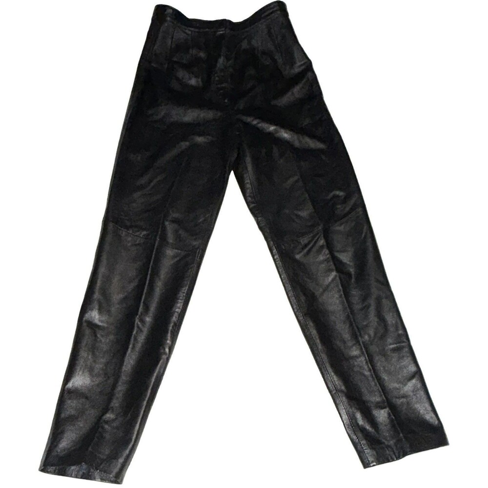 Vintage Evan Davies Black Leather Lined Pants Women's Regular Fit Tapered Zip